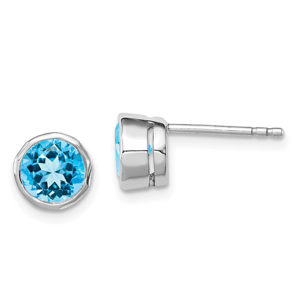 QE9411BT Sterling Silver Rhodium-plated Blue Topaz Circle Stud Earrings