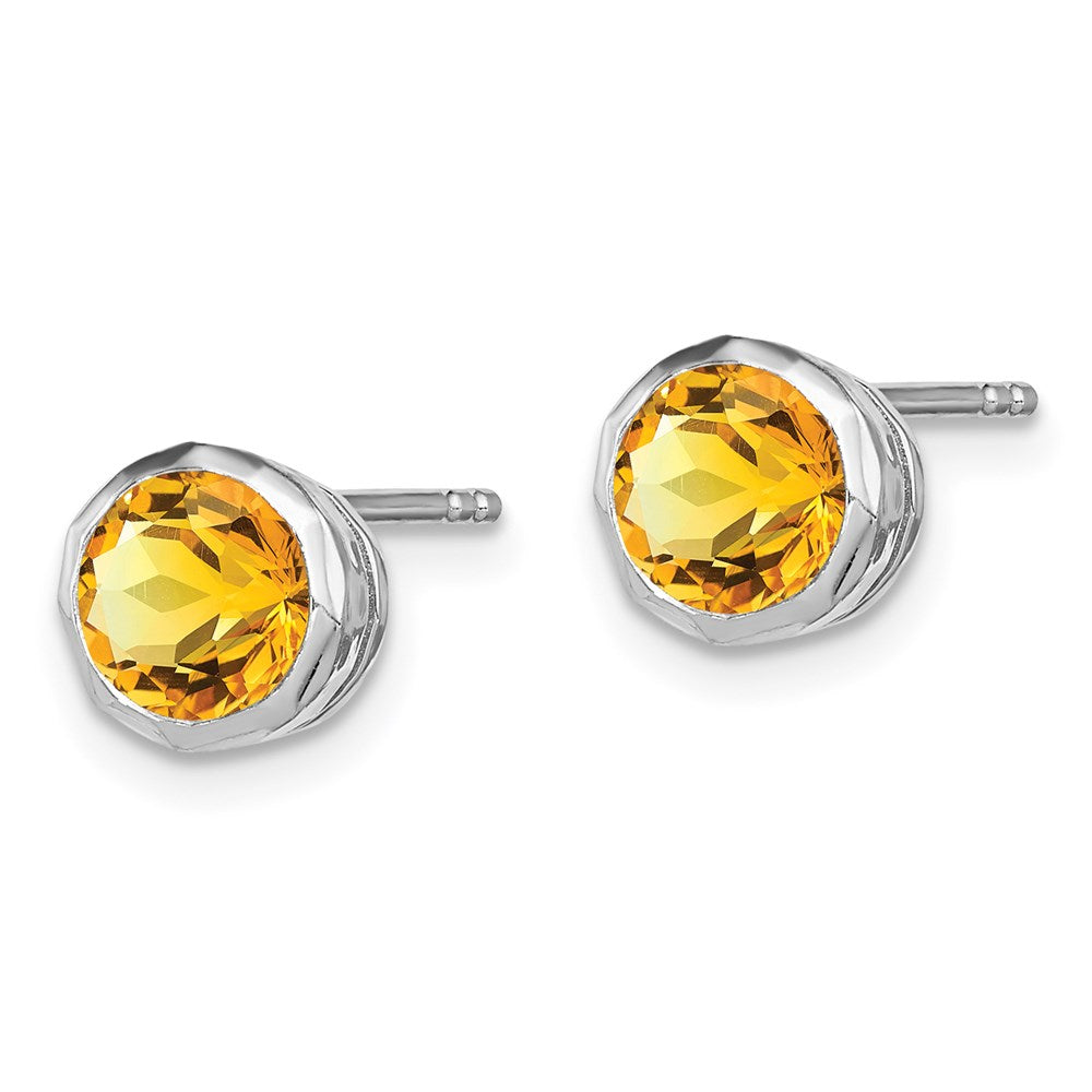 QE9411CI Sterling Silver Rhodium-plated Citrine Circle Stud Earrings