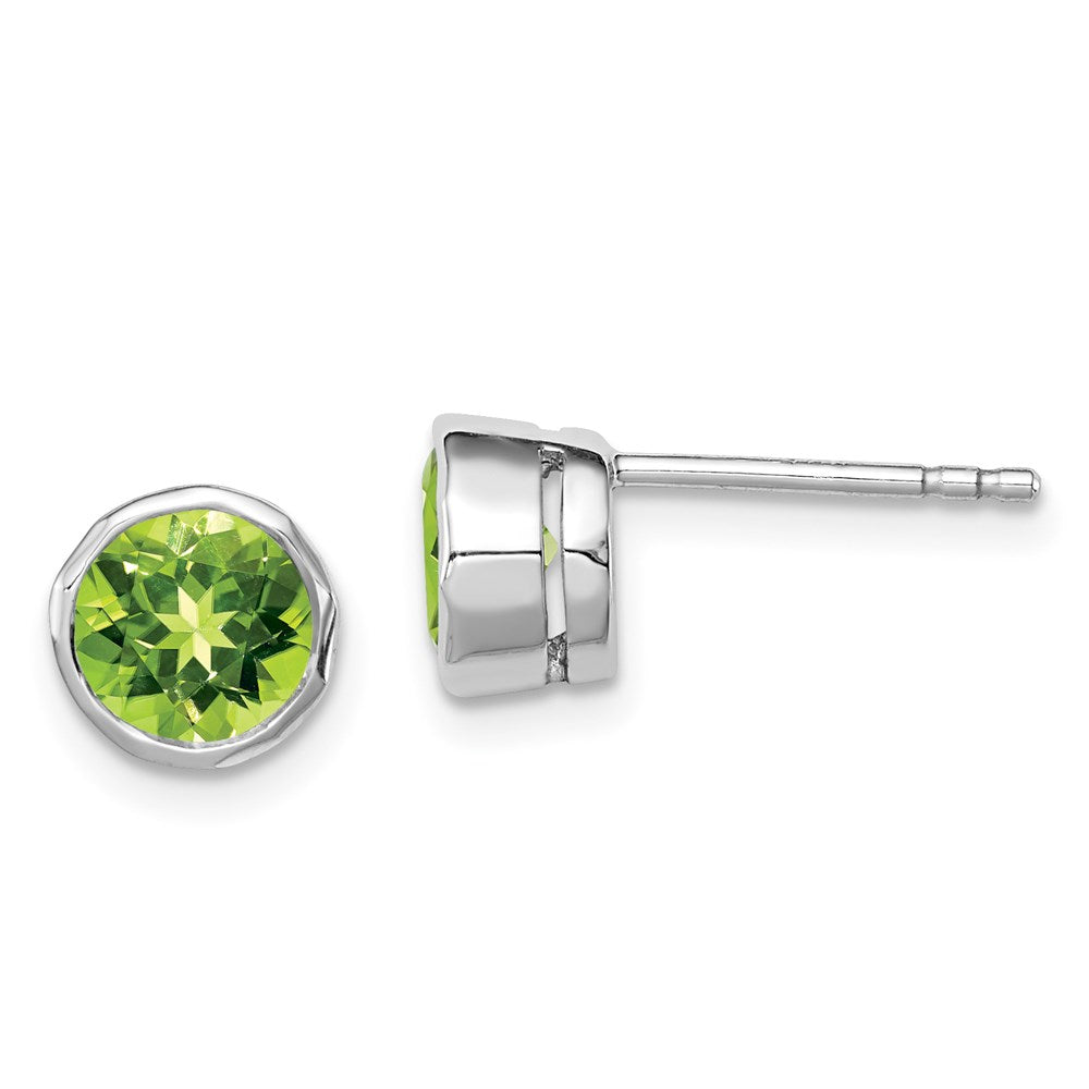 QE9411PE Sterling Silver Rhodium-plated Peridot Circle Stud Earrings