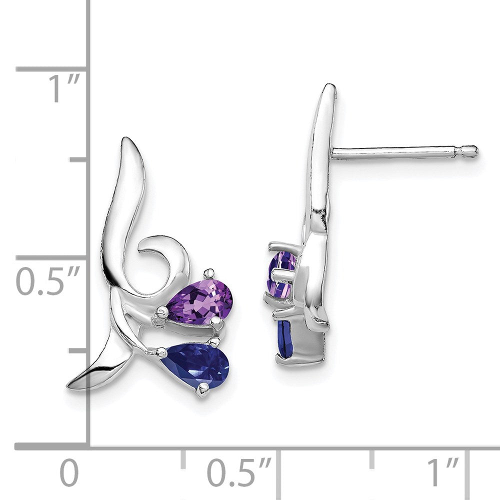 QE9420 Sterling Silver Rhodium Plated Polished Amethyst and Iolite Post Earrings