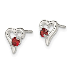 QE9430 Sterling Silver Polished Red CZ Heart Post Earrings