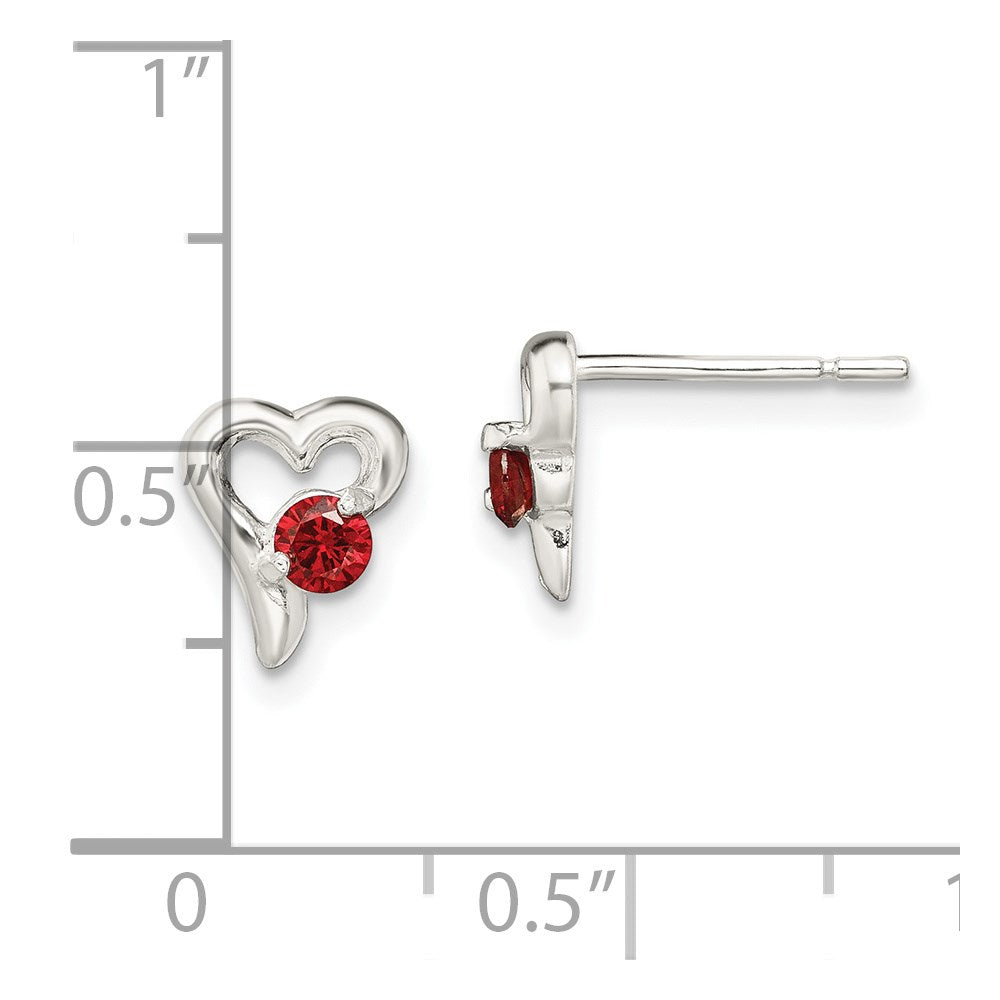 QE9430 Sterling Silver Polished Red CZ Heart Post Earrings