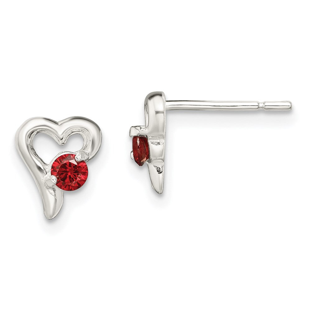 QE9430 Sterling Silver Polished Red CZ Heart Post Earrings