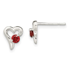 QE9430 Sterling Silver Polished Red CZ Heart Post Earrings