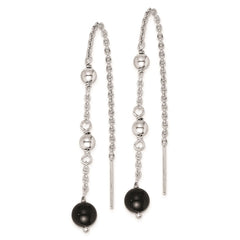 QE9446 Sterling Silver RH-plated Polished & Beaded Black Onyx Threader Earrings
