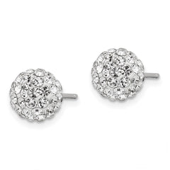 QE9538 Sterling Silver Rhodium-plated Post 8mm White Czech Crystal Earrings