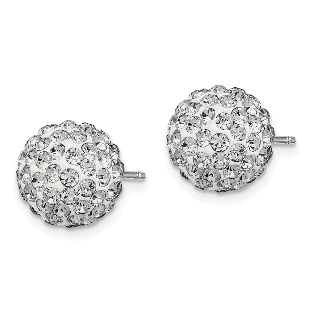 QE9539 Sterling Silver Rhodium-plated 10mm White Czech Crystal Post Earrings