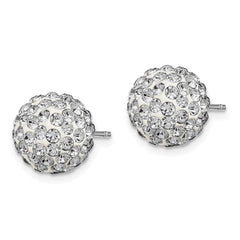 QE9539 Sterling Silver Rhodium-plated 10mm White Czech Crystal Post Earrings