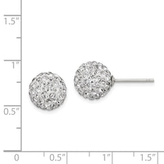 QE9539 Sterling Silver Rhodium-plated 10mm White Czech Crystal Post Earrings
