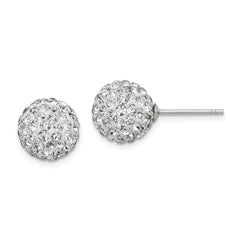 QE9539 Sterling Silver Rhodium-plated 10mm White Czech Crystal Post Earrings