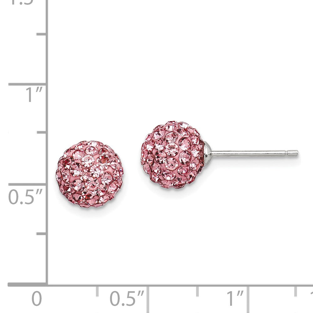 QE9540 Sterling Silver Rhodium-plated 8mm Pink Czech Crystal Post Earrings