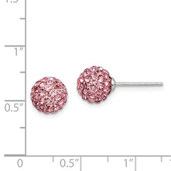 QE9540 Sterling Silver Rhodium-plated 8mm Pink Czech Crystal Post Earrings