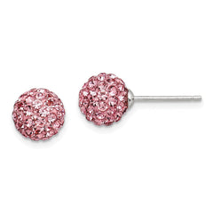 QE9540 Sterling Silver Rhodium-plated 8mm Pink Czech Crystal Post Earrings