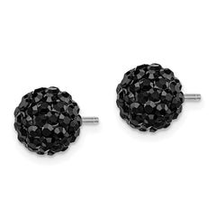 QE9548 Sterling Silver Rhodium-plated 8mm Black Czech Crystal Post Earrings
