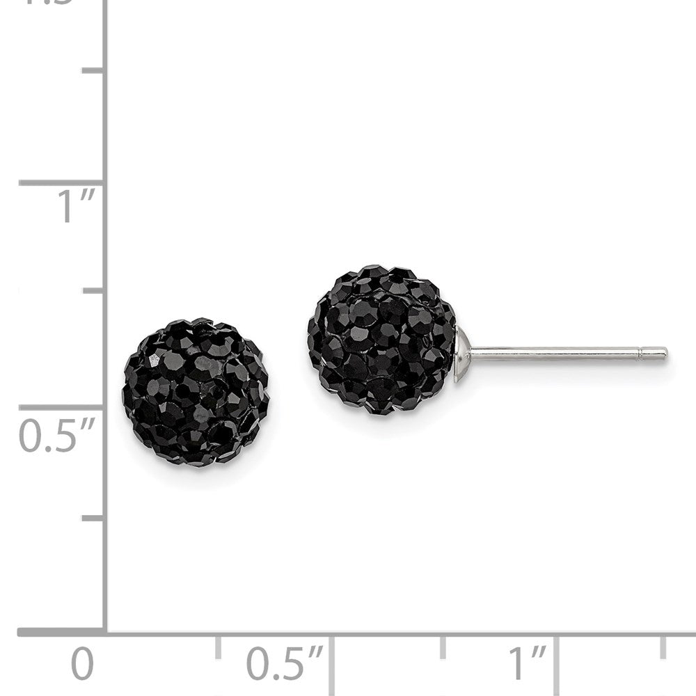 QE9548 Sterling Silver Rhodium-plated 8mm Black Czech Crystal Post Earrings