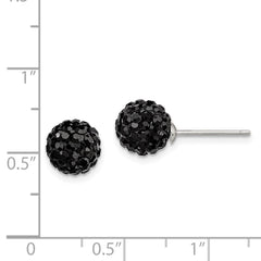 QE9548 Sterling Silver Rhodium-plated 8mm Black Czech Crystal Post Earrings