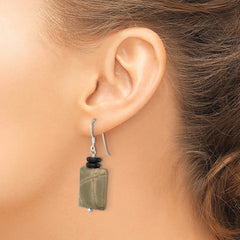 QE9706 Sterling Silver Polished Black Mother of Pearl & Picasso Jasper Dangle Earrings