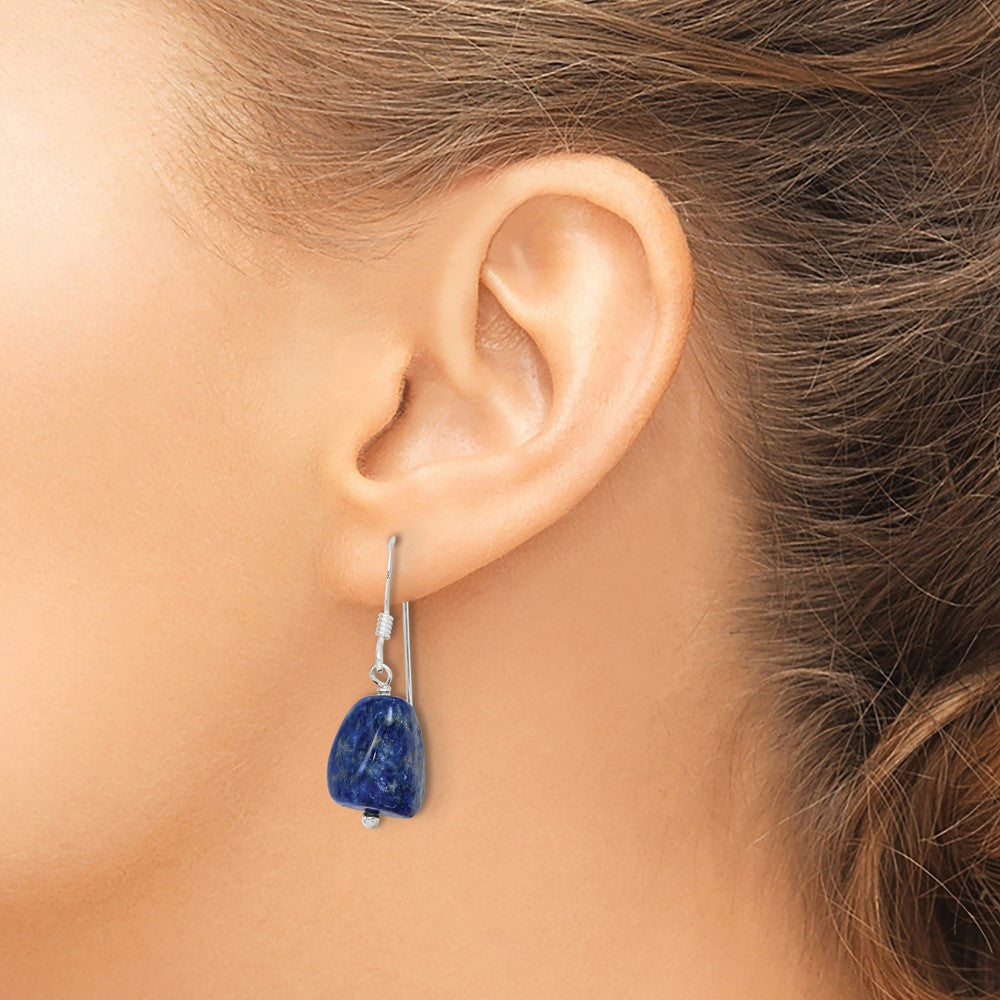 QE9720 Sterling Silver Polished Blue Lapis Dangle Earrings