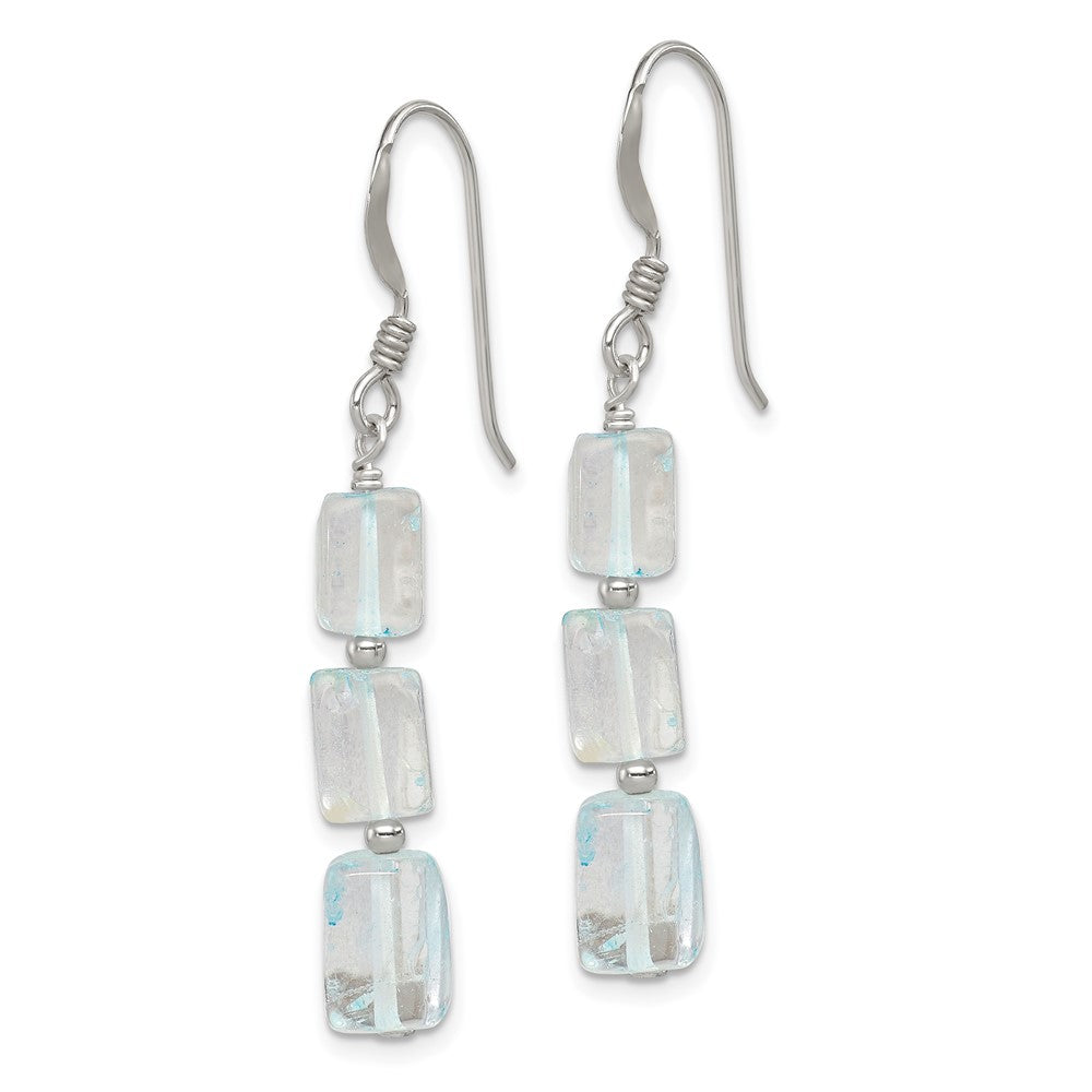 QE9725 Sterling Silver Polished Rectangular Light Blue Quartz Dangle Earrings