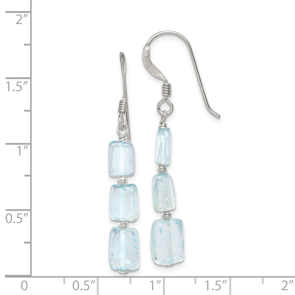 QE9725 Sterling Silver Polished Rectangular Light Blue Quartz Dangle Earrings
