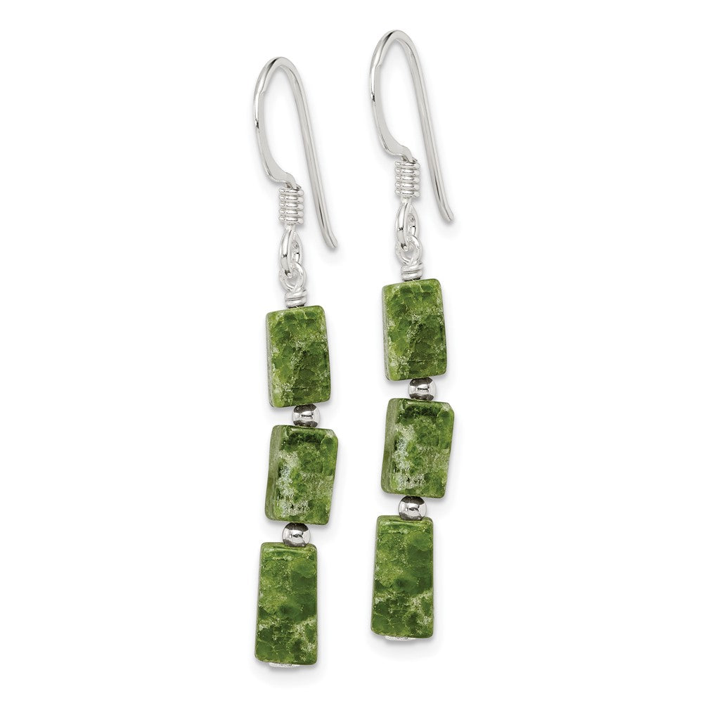 QE9735 Sterling Silver Polished Green Russian Serpentine Dangle Earrings