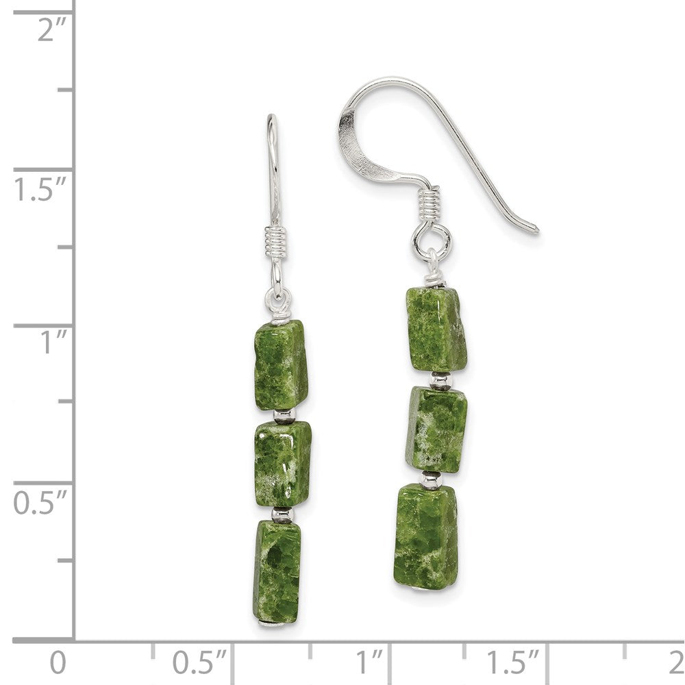 QE9735 Sterling Silver Polished Green Russian Serpentine Dangle Earrings