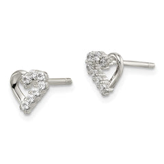 QE9774 Sterling Silver Rhodium-plated CZ Heart Post Earrings