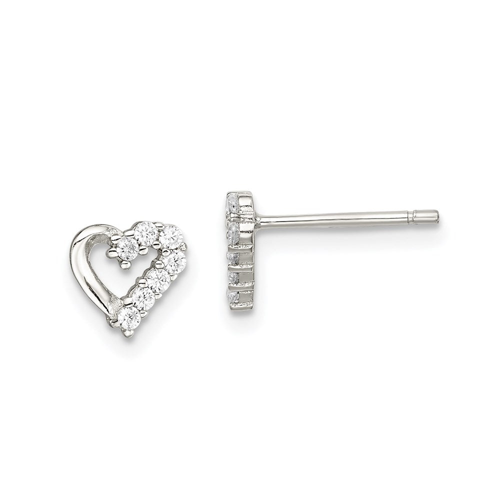 QE9774 Sterling Silver Rhodium-plated CZ Heart Post Earrings