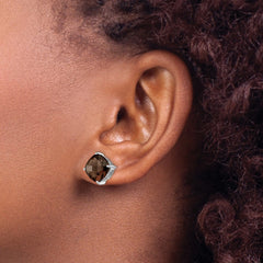QE9808SQ Sterling Silver Rhodium-plated Smoky Quartz Earrings