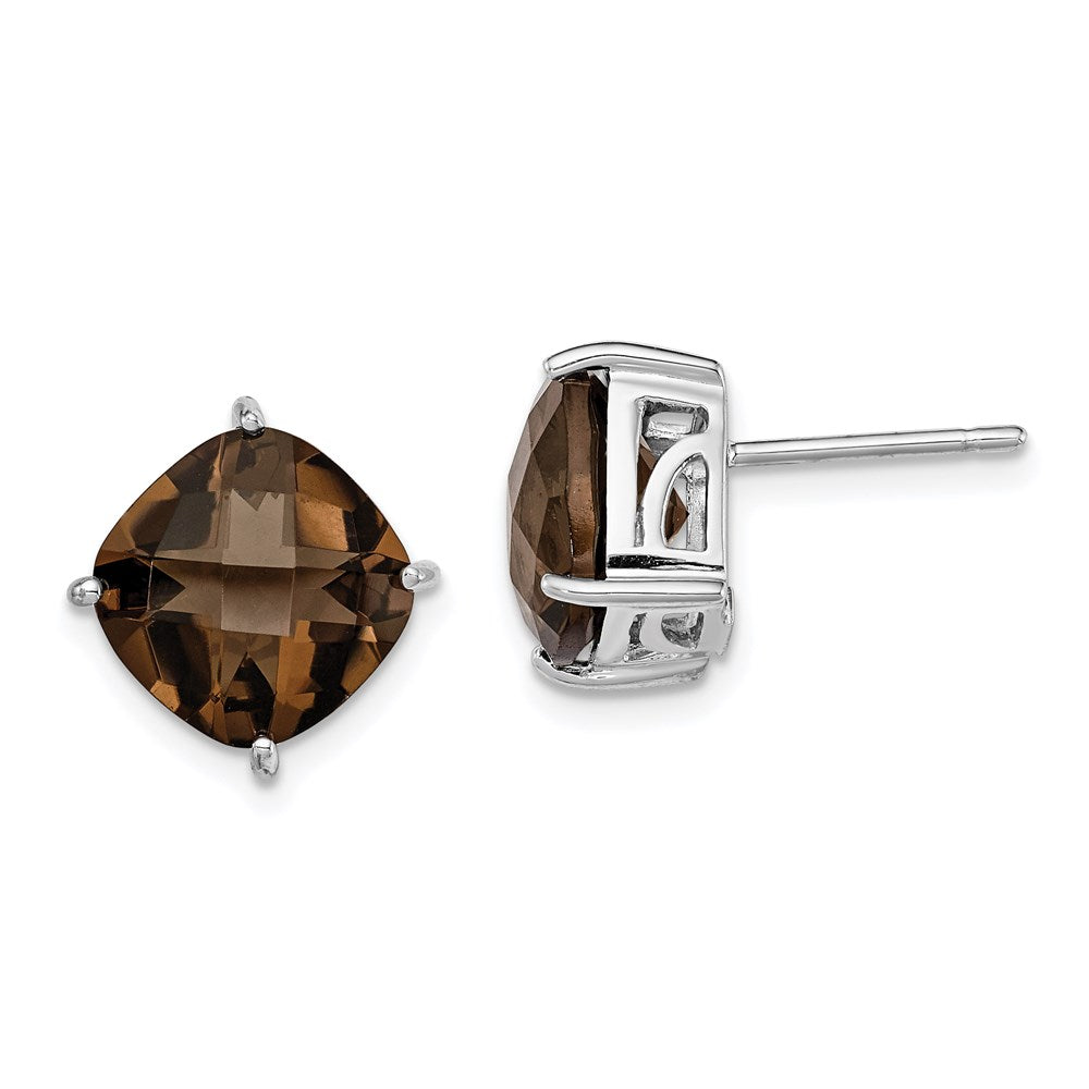 QE9808SQ Sterling Silver Rhodium-plated Smoky Quartz Earrings