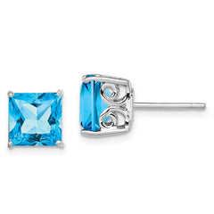 QE9840BT Sterling Silver Rhodium-plated Blue Topaz Earrings