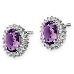 QE9848AM Sterling Silver Rhodium-plated Amethyst and Diamond Earrings