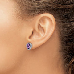 QE9848AM Sterling Silver Rhodium-plated Amethyst and Diamond Earrings