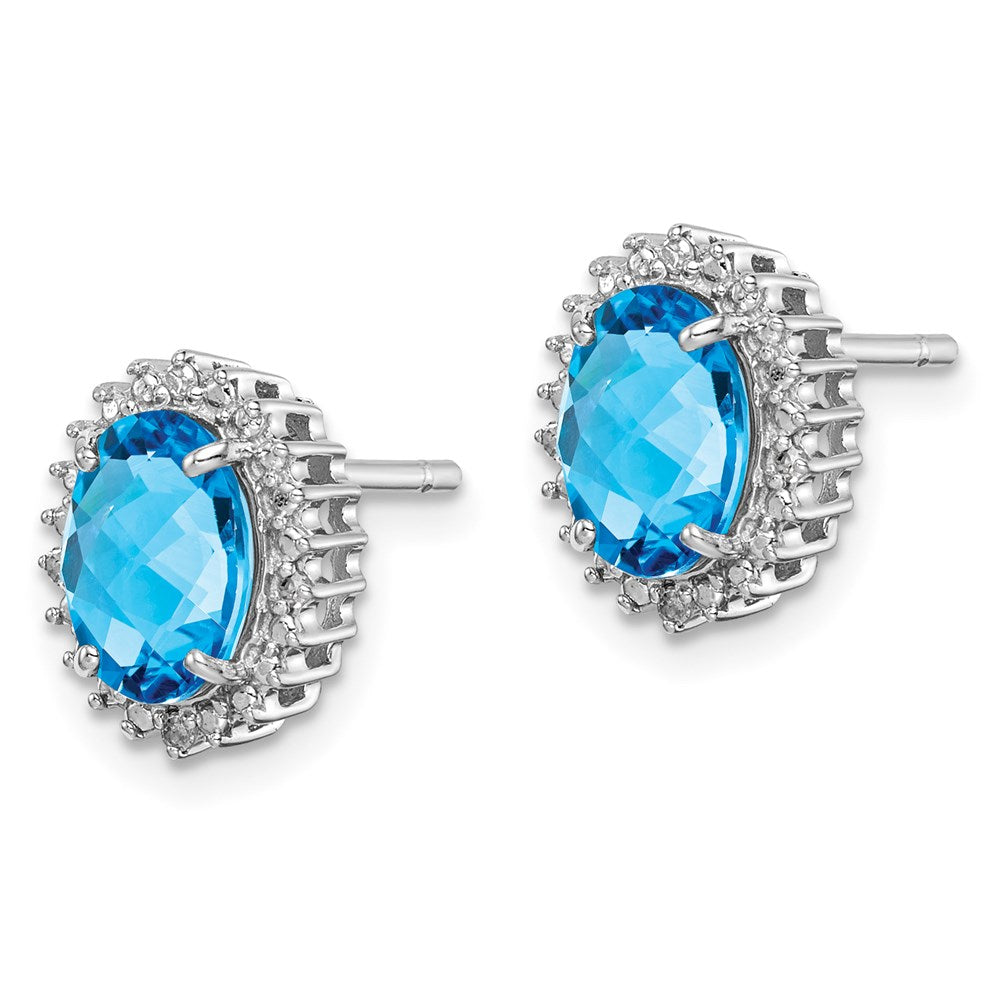 QE9848BT Sterling Silver Rhodium-plated Blue Topaz and Diamond Earrings
