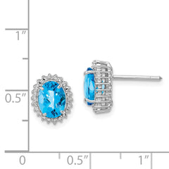 QE9848BT Sterling Silver Rhodium-plated Blue Topaz and Diamond Earrings