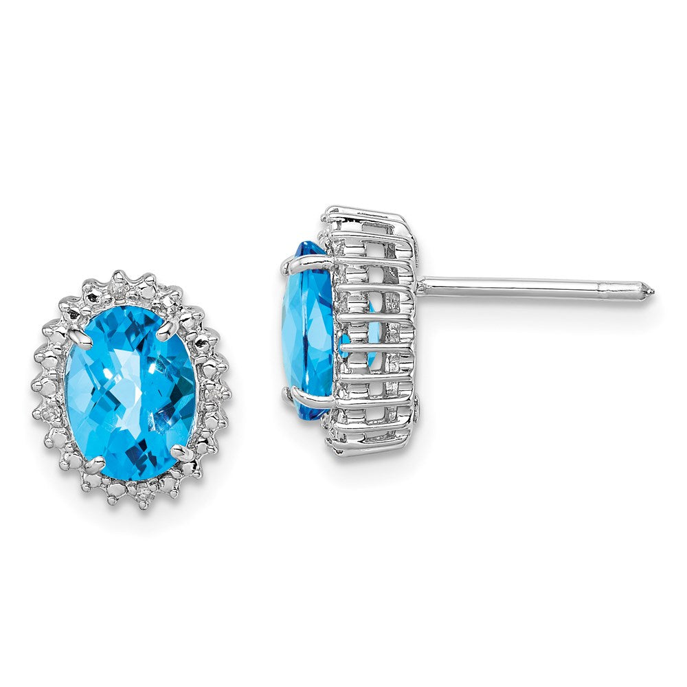 QE9848BT Sterling Silver Rhodium-plated Blue Topaz and Diamond Earrings