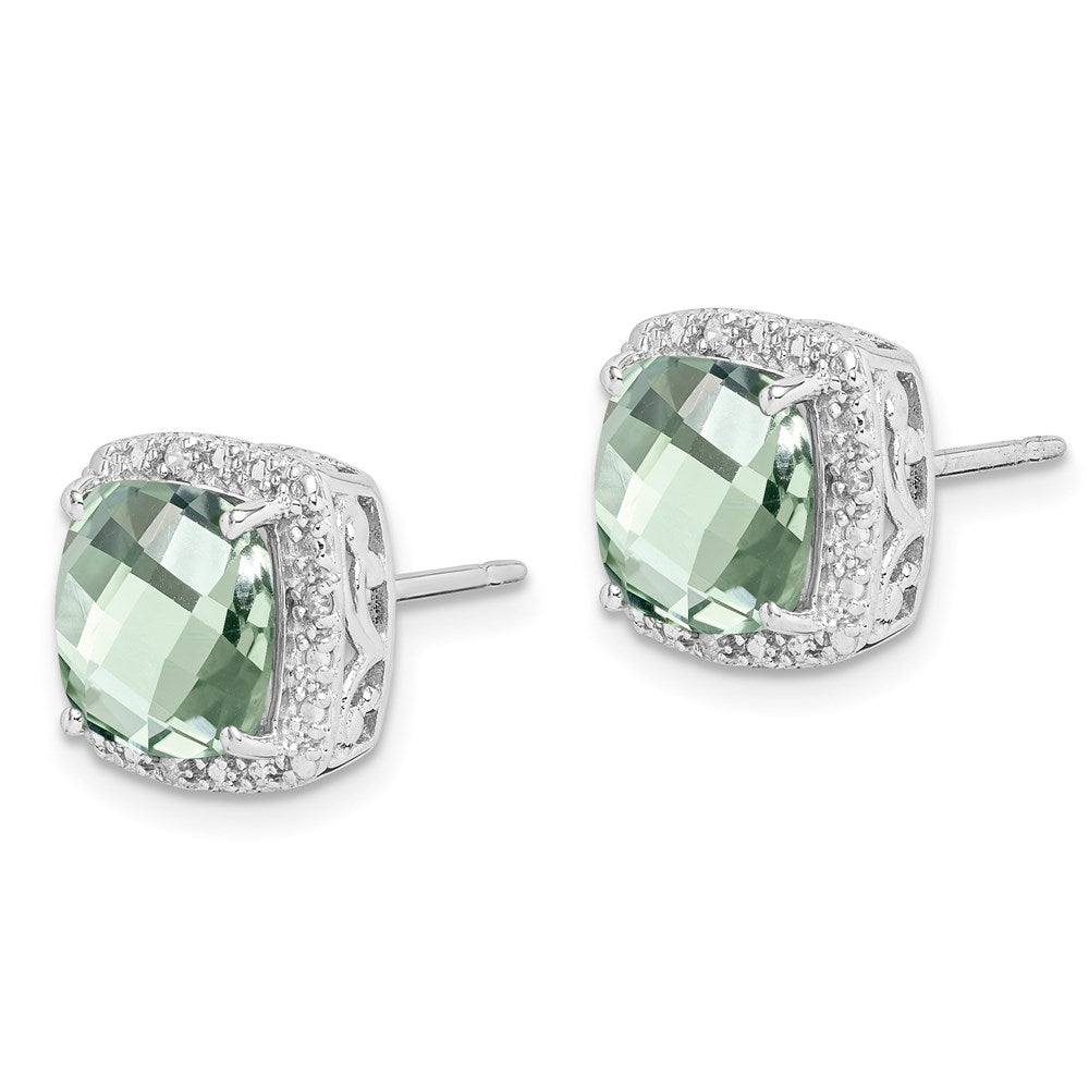 QE9850AG Sterling Silver Rhodium-plated Green Quartz and Diamond Earrings