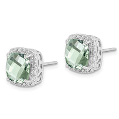 QE9850AG Sterling Silver Rhodium-plated Green Quartz and Diamond Earrings