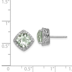 QE9850AG Sterling Silver Rhodium-plated Green Quartz and Diamond Earrings