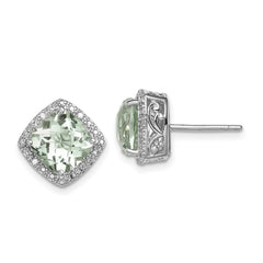 QE9850AG Sterling Silver Rhodium-plated Green Quartz and Diamond Earrings