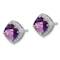 QE9850AM Sterling Silver Rhodium-plated Amethyst and Diamond Earrings