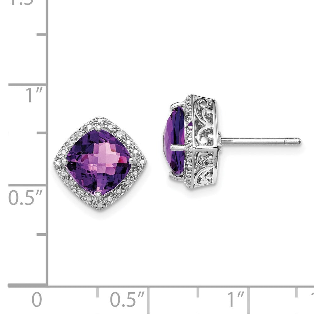 QE9850AM Sterling Silver Rhodium-plated Amethyst and Diamond Earrings