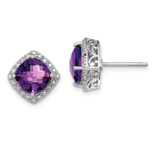 QE9850AM Sterling Silver Rhodium-plated Amethyst and Diamond Earrings