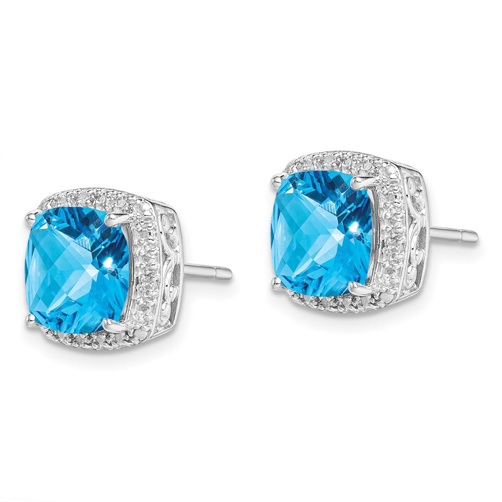 QE9850BT Sterling Silver Rhodium-plated Blue Topaz and Diamond Earrings