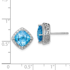 QE9850BT Sterling Silver Rhodium-plated Blue Topaz and Diamond Earrings