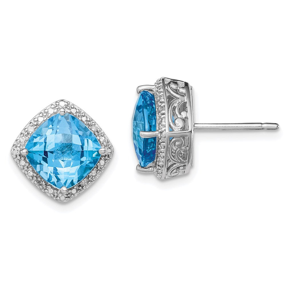 QE9850BT Sterling Silver Rhodium-plated Blue Topaz and Diamond Earrings