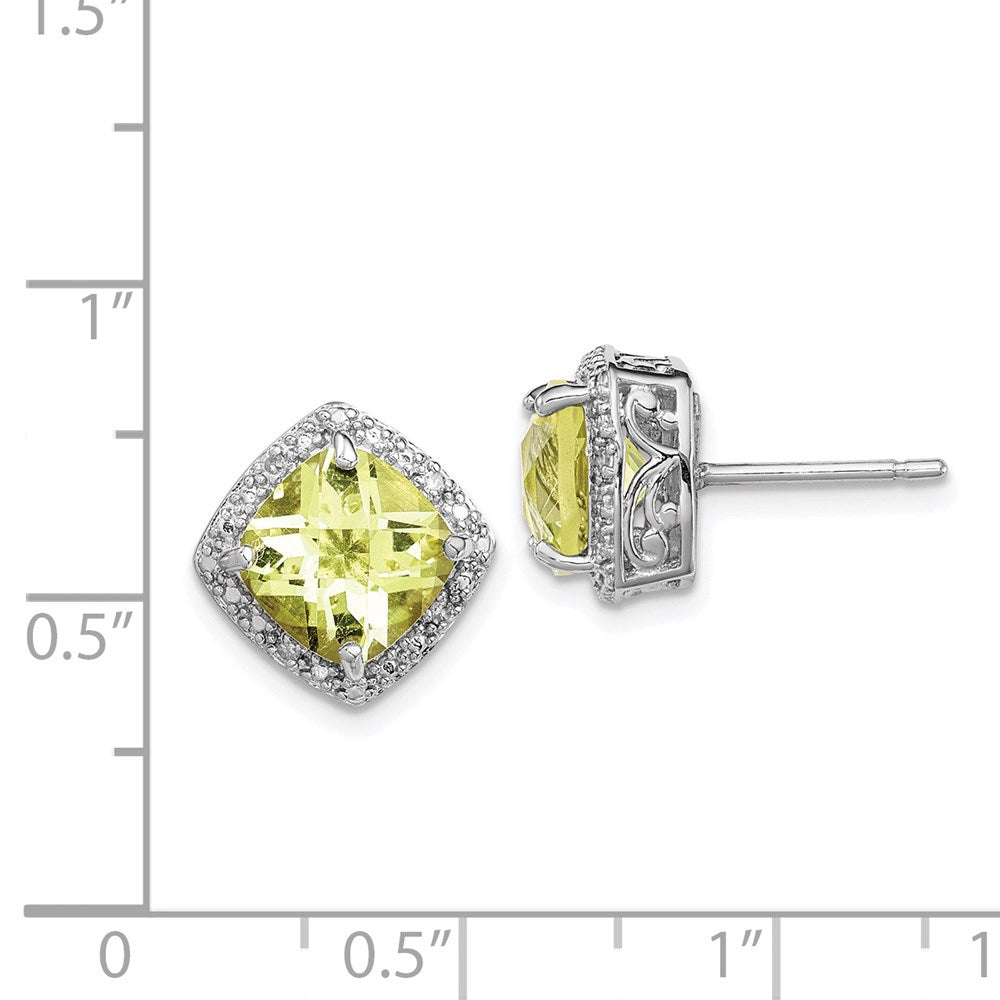 QE9850LQ Sterling Silver Rhodium-plated Lemon Quartz and Diamond Earrings