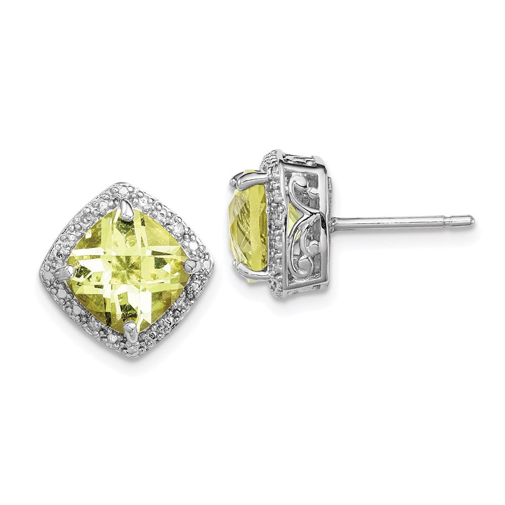 QE9850LQ Sterling Silver Rhodium-plated Lemon Quartz and Diamond Earrings