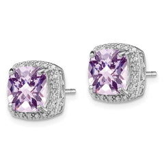 QE9850PQ Sterling Silver Rhodium-plated Pink Quartz and Diamond Earrings