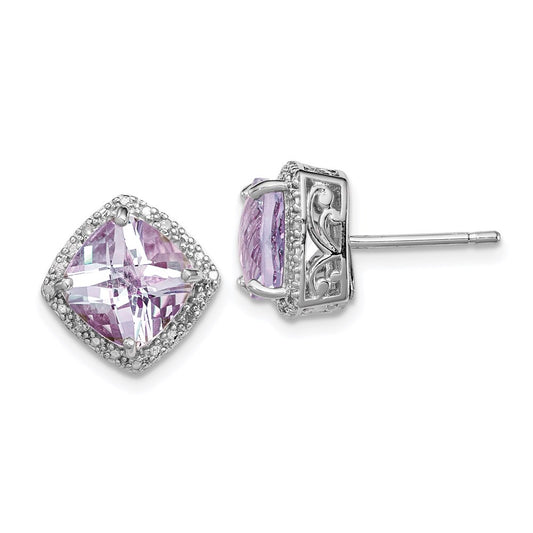 QE9850PQ Sterling Silver Rhodium-plated Pink Quartz and Diamond Earrings